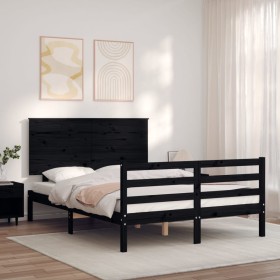 Double bed frame with black solid wood headboard by vidaXL, Beds and slatted bases - Ref: Foro24-3195200, Price: 190,99 €, Di...