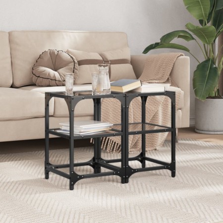 Center tables 2 units steel and black glass top 30x30x45 cm by , Coffee table - Ref: Foro24-846001, Price: 62,22 €, Discount: %