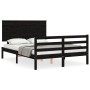 Double bed frame with black solid wood headboard by vidaXL, Beds and slatted bases - Ref: Foro24-3195200, Price: 190,79 €, Di...