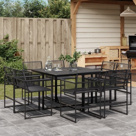 9-teiliges Gartensitzgruppen-Set aus schwarzem Kunststoff-Rattan von , Gartensets - Ref: Foro24-3295038, Preis: 441,67 €, Rab...