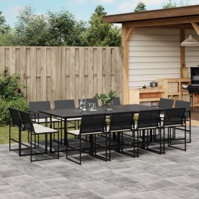 Garten-Essgruppe mit 13-teiligen Kissen aus schwarzem Kunststoff-Rattan. von , Gartensets - Ref: Foro24-3295065, Preis: 720,9...