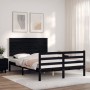 Double bed frame with black solid wood headboard by vidaXL, Beds and slatted bases - Ref: Foro24-3195200, Price: 190,79 €, Di...