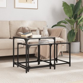 Stackable coffee tables with glass top, 2 pieces, black steel by , Coffee table - Ref: Foro24-845985, Price: 76,96 €, Discoun...