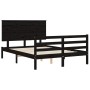 Double bed frame with black solid wood headboard by vidaXL, Beds and slatted bases - Ref: Foro24-3195200, Price: 190,79 €, Di...