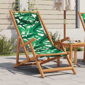 Folding beach chair made of solid eucalyptus wood and leaf fabric. by , Garden chairs - Ref: Foro24-366562, Price: 67,99 €, D...