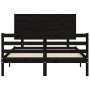 Double bed frame with black solid wood headboard by vidaXL, Beds and slatted bases - Ref: Foro24-3195200, Price: 190,79 €, Di...