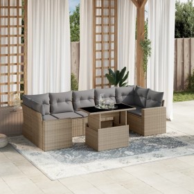 Gartensofa-Set und Kissen, 8-teilig, aus synthetischem Rattan in Beige. von , Gartensets - Ref: Foro24-3267149, Preis: 596,43...