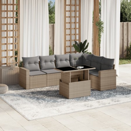 Set of 7-piece garden sofas and beige synthetic rattan cushions by , Garden sets - Ref: Foro24-3267299, Price: 525,18 €, Disc...