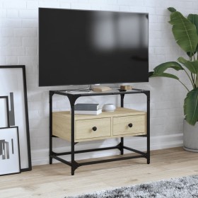 Mueble TV cristal y madera ingeniería roble Sonoma 60x35x51 cm de , Muebles TV - Ref: Foro24-846055, Precio: 69,99 €, Descuen...