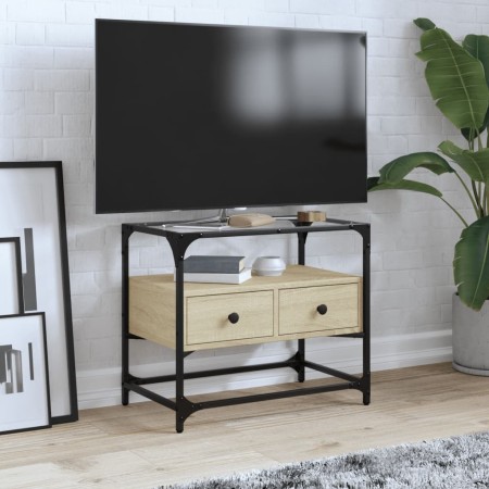 TV stand made of glass and Sonoma oak wood, measuring 60x35x51 cm. by , TV Furniture - Ref: Foro24-846055, Price: 69,70 €, Di...