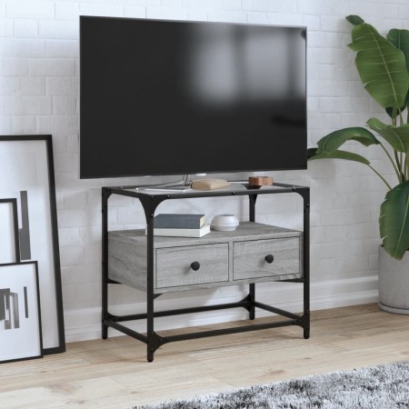 TV stand made of glass and gray Sonoma wood engineering, measuring 60x35x51 cm. by , TV Furniture - Ref: Foro24-846057, Price...