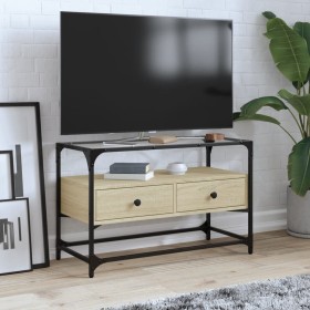 TV stand made of glass and Sonoma oak wood, measuring 80x35x51 cm. by , TV Furniture - Ref: Foro24-846060, Price: 82,13 €, Di...