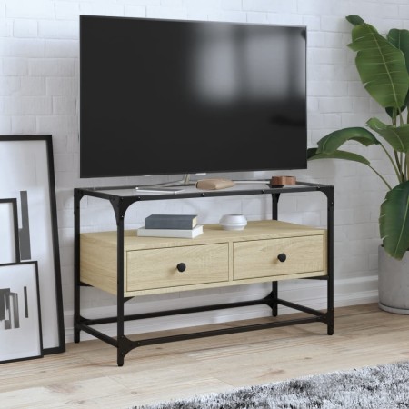 TV-Möbel aus Glas und Holz, Eiche Sonoma, 80x35x51 cm. von , TV-Möbel - Ref: Foro24-846060, Preis: 81,99 €, Rabatt: %