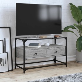 Mueble TV cristal y madera ingeniería gris Sonoma 80x35x51 cm de , Muebles TV - Ref: Foro24-846062, Precio: 84,99 €, Descuent...