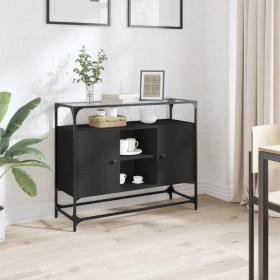 Aparador tapa de cristal y madera ingeniería negro 98x35x81 cm de , Aparadores - Ref: Foro24-846069, Precio: 114,99 €, Descue...