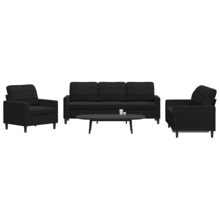 Schwarzes Samt-Sofaset mit 3 Kissenstücken. von , Sofas - Ref: Foro24-3278356, Preis: 790,59 €, Rabatt: %