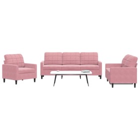 3-piece velvet pink sofa set with cushions by , Sofas - Ref: Foro24-3278354, Price: 623,99 €, Discount: %