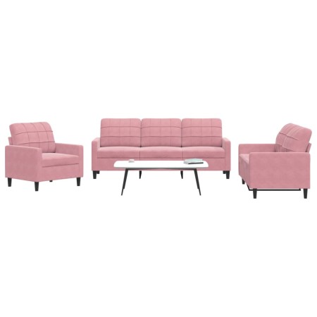 3-piece velvet pink sofa set with cushions by , Sofas - Ref: Foro24-3278354, Price: 640,24 €, Discount: %