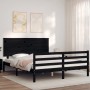 Estructura cama de matrimonio con cabecero madera maciza negro de vidaXL, Camas y somieres - Ref: Foro24-3195230, Precio: 177...