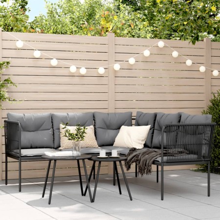 L-shaped garden sofa with black steel and textilene cushions by , Outdoor sofas - Ref: Foro24-4008107, Price: 280,41 €, Disco...