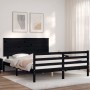 Double bed frame with black solid wood headboard by vidaXL, Beds and slatted bases - Ref: Foro24-3195230, Price: 177,75 €, Di...