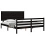 Double bed frame with black solid wood headboard by vidaXL, Beds and slatted bases - Ref: Foro24-3195230, Price: 177,75 €, Di...