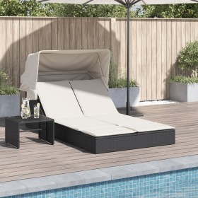 Doppelliege mit Sonnendach und Kissen aus schwarzem synthetischem Rattan. von , Liegen - Ref: Foro24-368637, Preis: 288,99 €,...