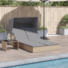 Double sun lounger with canopy and beige synthetic rattan cushions by , Loungers - Ref: Foro24-368640, Price: 272,24 €, Disco...