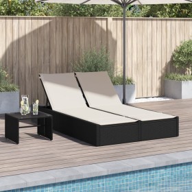 Double sun lounger with black synthetic rattan cushions by , Loungers - Ref: Foro24-368628, Price: 296,99 €, Discount: %