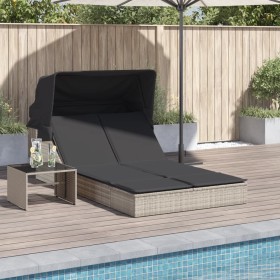 Double sun lounger with canopy and light gray synthetic rattan cushions by , Loungers - Ref: Foro24-368642, Price: 297,99 €, ...