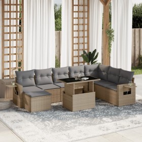 Gartensofa-Set, 9-teilig, mit Kissen, aus synthetischem Rattan in Beige. von , Gartensets - Ref: Foro24-3268099, Preis: 651,1...