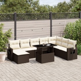 Garden sofa set 9 pieces and brown synthetic rattan cushions by , Garden sets - Ref: Foro24-3268103, Price: 638,99 €, Discoun...