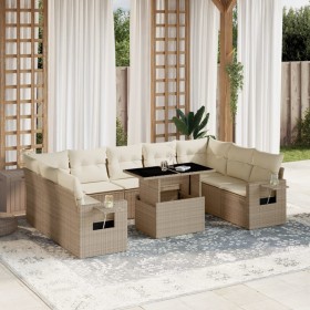 Gartensofa-Set mit 10-teiligen beigen Kissen aus synthetischem Rattan. von , Gartensets - Ref: Foro24-3268108, Preis: 808,99 ...