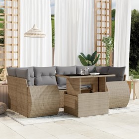 Set of 7-piece garden sofas and beige synthetic rattan cushions by , Garden sets - Ref: Foro24-3268389, Price: 540,20 €, Disc...