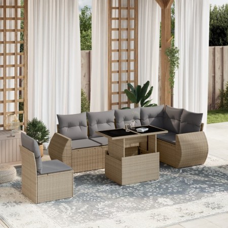 Set of 7-piece garden sofas and beige synthetic rattan cushions by , Garden sets - Ref: Foro24-3268569, Price: 549,76 €, Disc...