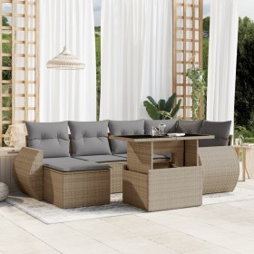 Set sofás de jardín 7 piezas y cojines ratán sintético beige de , Conjuntos de jardín - Ref: Foro24-3268679, Precio: 527,50 €...