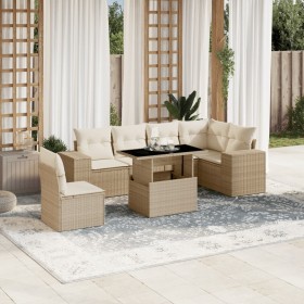 Set of 7-piece garden sofas and beige synthetic rattan cushions by , Garden sets - Ref: Foro24-3269198, Price: 614,78 €, Disc...