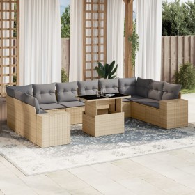 Gartensofa-Set 11-teilig mit beigen Polstern aus synthetischem Rattan von , Gartensets - Ref: Foro24-3269409, Preis: 832,38 €...