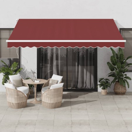 Toldo retráctil manual con luces LED burdeos 400x300 cm de , Toldos - Ref: Foro24-3214974, Precio: 367,67 €, Descuento: %