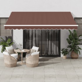 Toldo retráctil automático con luces LED marrón 400x350 cm de , Toldos - Ref: Foro24-3215390, Precio: 726,99 €, Descuento: %