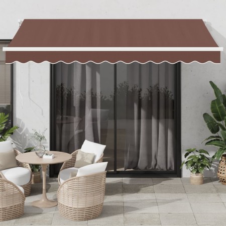 Toldo retráctil automático con luces LED marrón 350x250 cm de , Toldos - Ref: Foro24-3215378, Precio: 472,86 €, Descuento: %