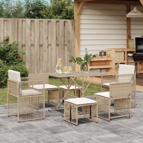 Garten-Essgruppe 7-teilig mit Kissen aus synthetischem Rattan in Beige. von , Gartensets - Ref: Foro24-369013, Preis: 341,23 ...