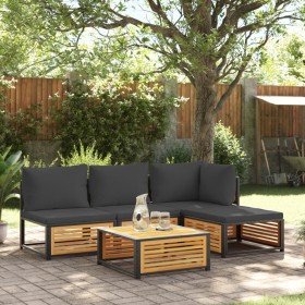 Garden sofa set with 5 pieces, solid acacia wood, and cushions. by , Garden sets - Ref: Foro24-3214878, Price: 568,41 €, Disc...