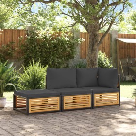 Garden sofa set with 3 pieces, solid acacia wood, and cushions. by , Garden sets - Ref: Foro24-3214903, Price: 370,28 €, Disc...