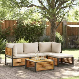 Garden sofa set with 5 pieces, solid acacia wood, and cushions. by , Garden sets - Ref: Foro24-3214908, Price: 590,79 €, Disc...