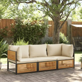 Garden sofa set with 3 pieces, solid acacia wood, and cushions. by , Garden sets - Ref: Foro24-3214917, Price: 413,58 €, Disc...