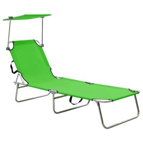 Folding sun lounger with apple green steel canopy by vidaXL, Loungers - Ref: Foro24-310325, Price: 65,99 €, Discount: %