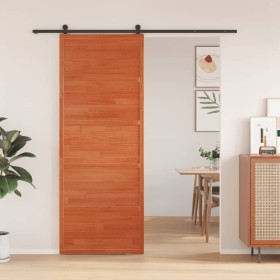 Solid pine wood barn door in honey brown color, 80x208 cm by , Doors - Ref: Foro24-850637, Price: 106,99 €, Discount: %