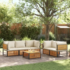 Garden sofa set with 6 pieces, solid acacia wood, and cushions. by , Garden sets - Ref: Foro24-3214920, Price: 787,99 €, Disc...