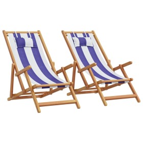 Folding beach chairs 2 pcs solid wood fabric blue white by , Garden chairs - Ref: Foro24-3214490, Price: 121,99 €, Discount: %